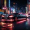 Luxurious Black Limousine in Vibrant Cityscape at Night