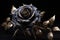 Luxurious Black Rose with Intricate Gold and Silver Details