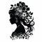 Luxurious Black And White Jasmine Silhouette Vector With Flowers In Hair