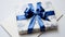 Luxurious Blue Gift Box With Floral Pattern And Ribbon
