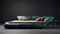 Luxurious Blue Leather Sofa With Dark Cyan And Light Amber Accents