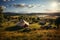 Luxurious camping, a tent in a clearing on the river bank. Tourism and summer vacation with tents concept.