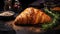 Luxurious Croissant On Black Table: Realistic Landscape With Soft Edges