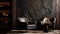 Luxurious Dark Rock Wall In Black Sitting Room With Eroded Surfaces