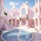 luxurious dream Pink house mansion with a beautiful pool Generative AI