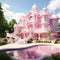 luxurious dream Pink house mansion with a beautiful pool Generative AI