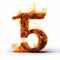 Luxurious Fire Text Effect With Number 5 In 3d Rendering