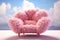 A luxurious fluffy pink sofa against a sky with clouds, creating a sense of softness and comfort