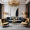 A luxurious formal sitting area with velvet furniture and gold accents1