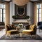 A luxurious formal sitting area with velvet furniture and gold accents3