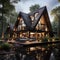 Luxurious A-frame Home Amidst Forested Twilight Serenity