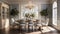 Luxurious furnished dining room, glamour dining area, elegant interior design