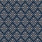 Luxurious gold geometric Fleur de Lys luxury design. Seamless rhombus vector pattern on deep blue background. Perfect