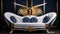 Luxurious Golden Winged Sofa: Futuristic Classical Style With Navy, Gold, And White Colors