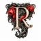 Luxurious Gothic Illustration: The Art Of The Letter R On Wood And Red Roses