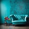 Luxurious Gothic Turquoise Sofa With Floral Design