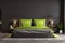 Luxurious grey bedroom with lime green accents Generative AI.