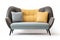 Luxurious grey and yellow sofa isolated on a white background
