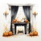 Luxurious Halloween Fireplace With Drapery And Pumpkins