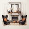 Luxurious Halloween Interior Design With Fireplace And Black Chairs