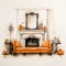 Luxurious Halloween Interior Design: Orange Sofa And White Fireplace
