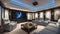 A luxurious home theater with soft, blue neon lighting, providing a cinematic