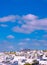 Luxurious hotel view and blue sky. Minimal Travel, summer vacation concept. Canary Island  Lanzarote