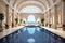 luxurious indoor swimming pool in Moroccan Arab style equipped with columns and exclusive furniture in a luxury villa