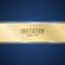 Luxurious invitation. Golden ribbon banner on a blue background with a pattern of oblique lines. Realistic gold strip with an insc