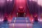 luxurious king armchair on the top of red and gold stairs on a curtains background, leadership concepts,