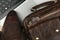 Luxurious leather briefcase, laptop and leather brown shoes . Mens accessories