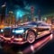 Luxurious Limousine Cruise in Futuristic Cityscape at Sunset