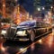 Luxurious Limousine Cruising Through Glamorous Cityscape at Twilight