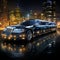 Luxurious Limousine Cruising Through a Vibrant Cityscape at Night