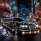 Luxurious Limousine Cruising Through a Vibrant Cityscape at Night