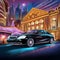 Luxurious Limousine outside a Glamorous Opera House in a Bustling Cityscape