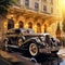 Luxurious Limousine Parked in Front of a Grand Hotel