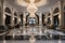 luxurious lobby area with majestic marble floors and ceiling chandeliers spectacular lighting