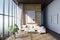 luxurious loft apartment with window minimalistic interior living room design 3D Illustration