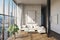 luxurious loft apartment with window minimalistic interior living room design 3D Illustration
