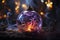Luxurious magical glowing decorated Christmas ball closeup, xmas decorations, new year tradition, AI Generated