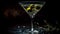 A luxurious martini glass with a green olive and lemon generated by AI