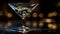 A luxurious martini glass with olive reflects the elegant nightlife generated by AI
