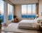 Luxurious modern apartment terrace with ocean
