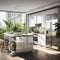 Luxurious Modern Kitchen: Sunlit Elegance & Timeless Design