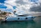 Luxurious motor boat at marina of Zeas in Piraeus city, Greece