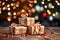 Luxurious New Year\\\'s and Christmas gifts, set against a sparkling bokeh backdrop.