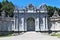 The luxurious North Gate of Dolmabahce Palace. Beautiful white stone gates with columns