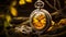 Luxurious Opulence: A Stunning Yellow Pocket Watch In An Autumn Fantasy Scene