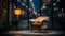 Luxurious Orange Chair On Wooden Table In Dark Hallway